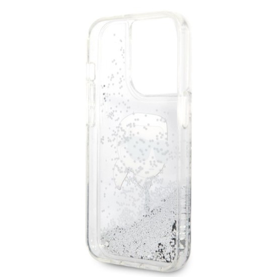 Husa pentru iPhone 14 Pro - Karl Lagerfeld Hardcase Glitter (KLHCP14LLNKHCH) - Silver Karl Head