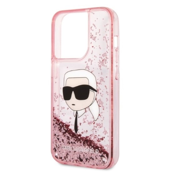 Husa pentru iPhone 14 Pro - Karl Lagerfeld Hardcase Glitter (KLHCP14LLNKHCP) - Pink Karl Head