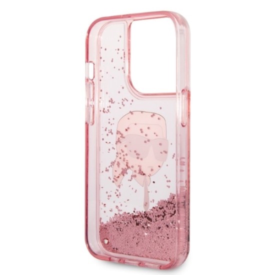 Husa pentru iPhone 14 Pro - Karl Lagerfeld Hardcase Glitter (KLHCP14LLNKHCP) - Pink Karl Head