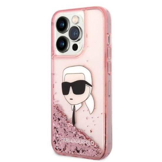 Husa pentru iPhone 14 Pro - Karl Lagerfeld Hardcase Glitter (KLHCP14LLNKHCP) - Pink Karl Head