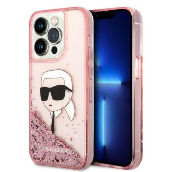 Husa pentru iPhone 14 Pro - Karl Lagerfeld Hardcase Glitter (KLHCP14LLNKHCP) - Pink Karl Head