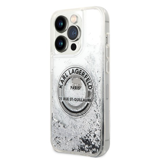 Husa pentru iPhone 14 Pro - Karl Lagerfeld Hardcase Liquid Glitter (KLHCP14LLCRSGRS) - Silver RSG