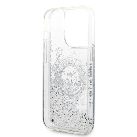 Husa pentru iPhone 14 Pro - Karl Lagerfeld Hardcase Liquid Glitter (KLHCP14LLCRSGRS) - Silver RSG