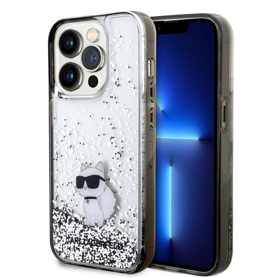 Husa pentru iPhone 14 Pro - Karl Lagerfeld Hardcase Liquid Glitter (KLHCP14LLKCNSK) - Choupette