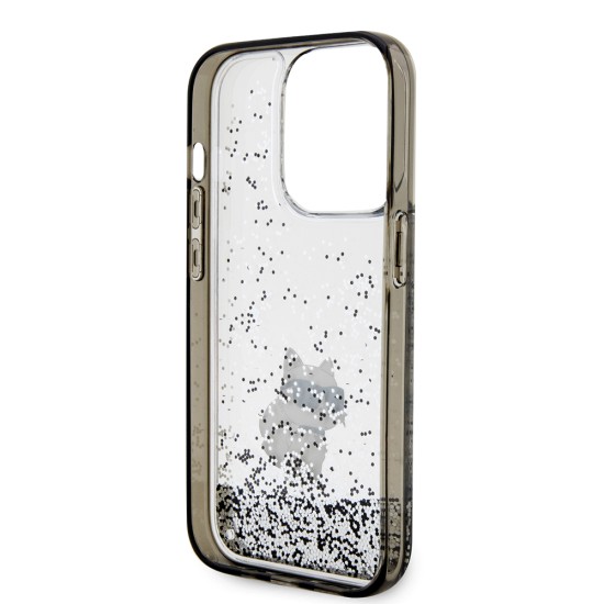 Husa pentru iPhone 14 Pro - Karl Lagerfeld Hardcase Liquid Glitter (KLHCP14LLKCNSK) - Choupette