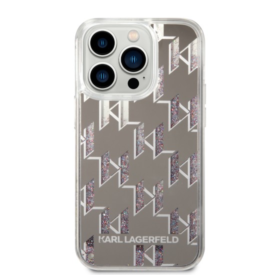 Husa pentru iPhone 14 Pro - Karl Lagerfeld Hardcase Liquid Glitter (KLHCP14LLMNMS) - Silver Monogram