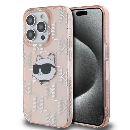 Husa pentru iPhone 14 Pro - Karl Lagerfeld IML Luxury (KLHCP14LHKLPCHP) - Pink Choupette Head&Monogram