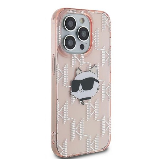 Husa pentru iPhone 14 Pro - Karl Lagerfeld IML Luxury (KLHCP14LHKLPCHP) - Pink Choupette Head&Monogram