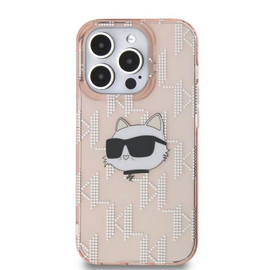 Husa pentru iPhone 14 Pro - Karl Lagerfeld IML Luxury (KLHCP14LHKLPCHP) - Pink Choupette Head&Monogram