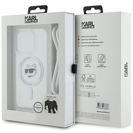 Husa pentru iPhone 14 Pro - Karl Lagerfeld IML MagSafe (KLHMP14LHCCHNT) - Transparent Choupette Head&Cord