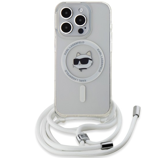 Husa pentru iPhone 14 Pro - Karl Lagerfeld IML MagSafe (KLHMP14LHCCHNT) - Transparent Choupette Head&Cord