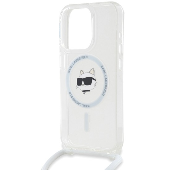 Husa pentru iPhone 14 Pro - Karl Lagerfeld IML MagSafe (KLHMP14LHCCHNT) - Transparent Choupette Head&Cord