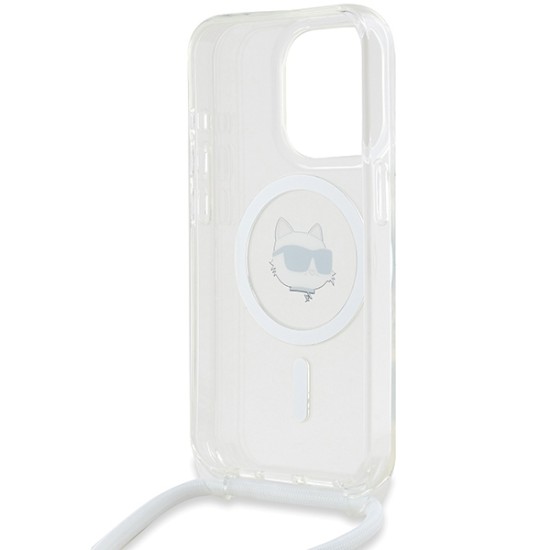 Husa pentru iPhone 14 Pro - Karl Lagerfeld IML MagSafe (KLHMP14LHCCHNT) - Transparent Choupette Head&Cord