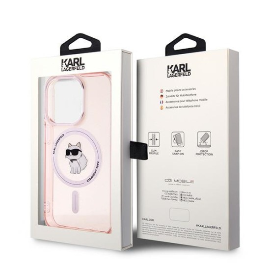 Husa pentru iPhone 14 Pro - Karl Lagerfeld IML MagSafe (KLHMP14LHFCCNOP) - Pink Choupette