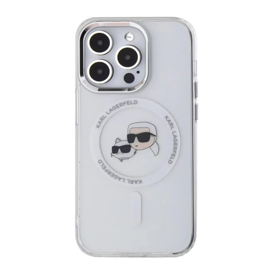 Husa pentru iPhone 14 Pro - Karl Lagerfeld IML MagSafe (KLHMP14LHLSKCH) - White Metal Karl&Choupette Head