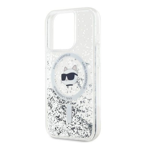 Husa pentru iPhone 14 Pro - Karl Lagerfeld Liquid Glitter MagSafe (KLHMP14LLGCHSGH) - Transparent Choupette Head