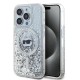 Husa pentru iPhone 14 Pro - Karl Lagerfeld Liquid Glitter MagSafe (KLHMP14LLGCHSGH) - Transparent Choupette Head