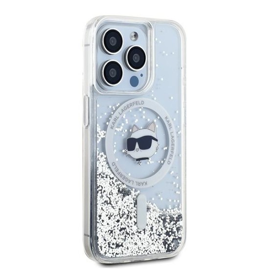 Husa pentru iPhone 14 Pro - Karl Lagerfeld Liquid Glitter MagSafe (KLHMP14LLGCHSGH) - Transparent Choupette Head