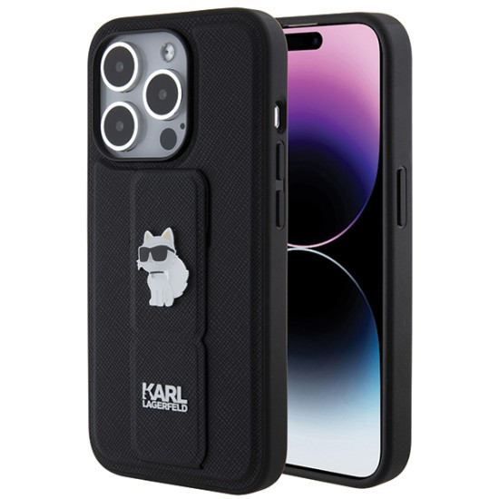 Husa pentru iPhone 14 Pro - Karl Lagerfeld Saffiano Gripstand (KLHCP14LGSACHPK) - Choupette