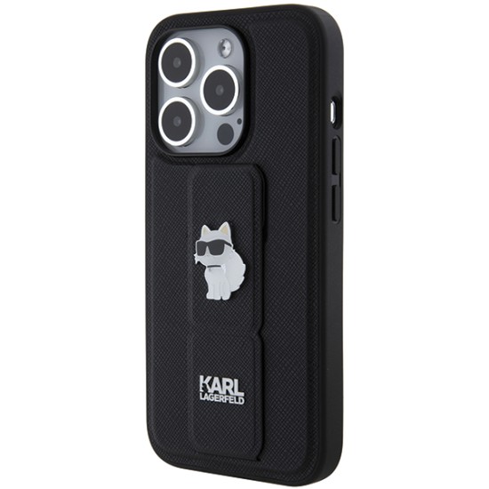 Husa pentru iPhone 14 Pro - Karl Lagerfeld Saffiano Gripstand (KLHCP14LGSACHPK) - Choupette