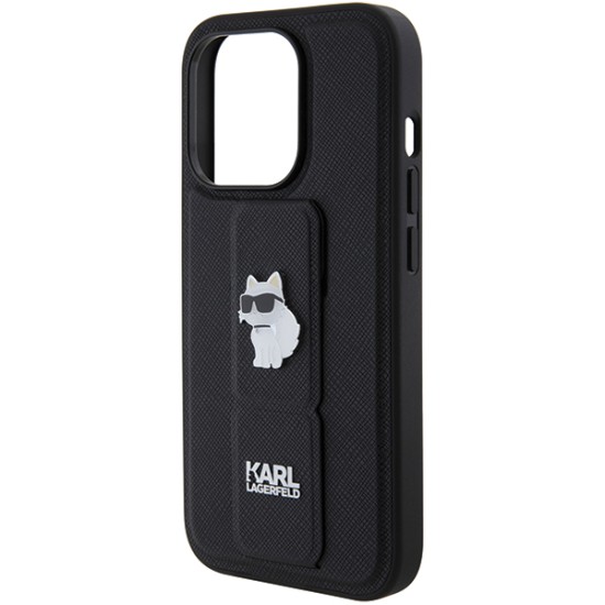 Husa pentru iPhone 14 Pro - Karl Lagerfeld Saffiano Gripstand (KLHCP14LGSACHPK) - Choupette