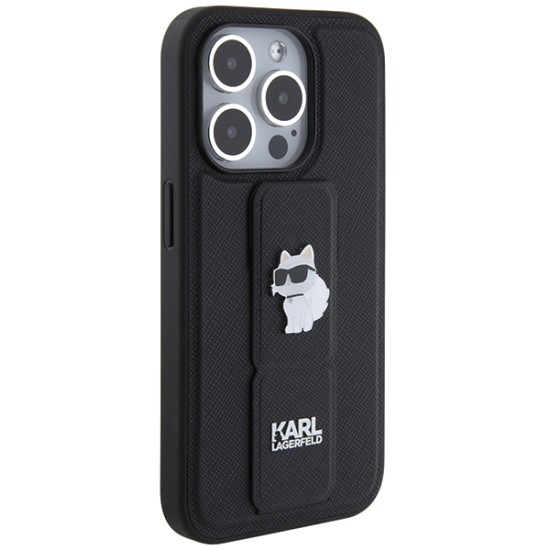 Husa pentru iPhone 14 Pro - Karl Lagerfeld Saffiano Gripstand (KLHCP14LGSACHPK) - Choupette