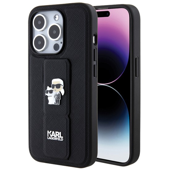 Husa pentru iPhone 14 Pro - Karl Lagerfeld Saffiano Gripstand (KLHCP14LGSAKCPK) - Karl&Choupette