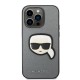 Husa pentru iPhone 14 Pro - Karl Lagerfeld Saffiano (KLHCP14LSAPKHG) - Silver Karl`s Head