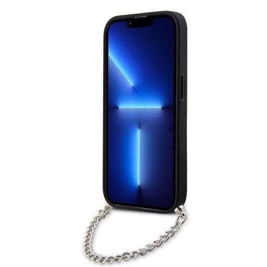 Husa pentru iPhone 14 Pro - Karl Lagerfeld Saffiano Monogram Chain (KLHCP14LSACKLHPG) - Silver