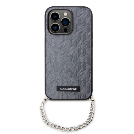 Husa pentru iPhone 14 Pro - Karl Lagerfeld Saffiano Monogram Chain (KLHCP14LSACKLHPG) - Silver