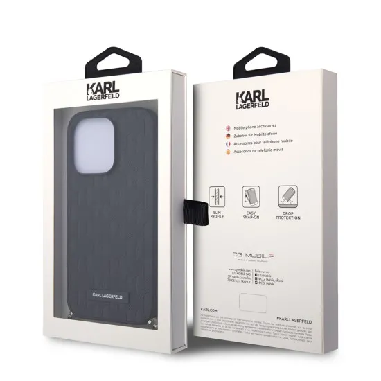 Husa pentru iPhone 14 Pro - Karl Lagerfeld Saffiano Monogram Chain (KLHCP14LSACKLHPK) - Black Husa pentru iPhone 14 Pro - Karl Lagerfeld Saffiano Monogram Chain (KLHCP14LSACKLHPK) - Black