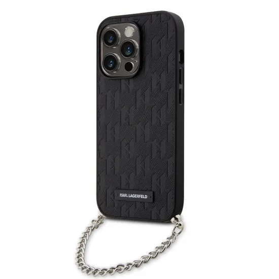 Husa pentru iPhone 14 Pro - Karl Lagerfeld Saffiano Monogram Chain (KLHCP14LSACKLHPK) - Black Husa pentru iPhone 14 Pro - Karl Lagerfeld Saffiano Monogram Chain (KLHCP14LSACKLHPK) - Black