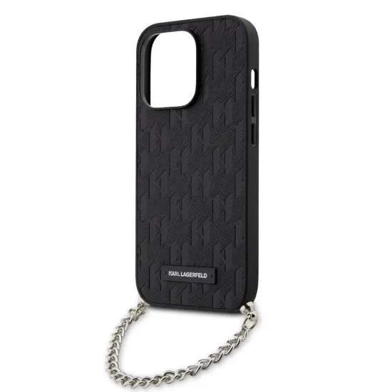 Husa pentru iPhone 14 Pro - Karl Lagerfeld Saffiano Monogram Chain (KLHCP14LSACKLHPK) - Black Husa pentru iPhone 14 Pro - Karl Lagerfeld Saffiano Monogram Chain (KLHCP14LSACKLHPK) - Black