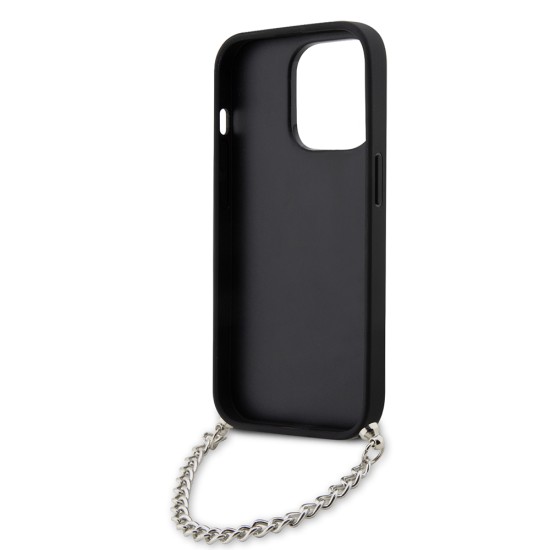 Husa pentru iPhone 14 Pro - Karl Lagerfeld Saffiano Monogram Chain (KLHCP14LSACKLHPK) - Black