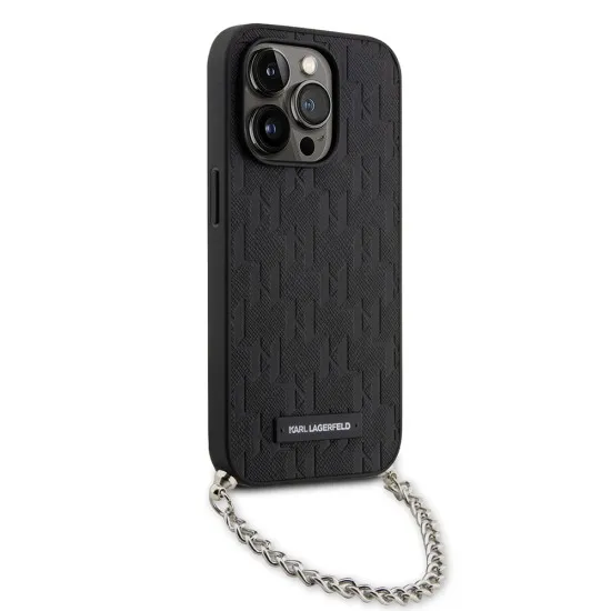 Husa pentru iPhone 14 Pro - Karl Lagerfeld Saffiano Monogram Chain (KLHCP14LSACKLHPK) - Black Husa pentru iPhone 14 Pro - Karl Lagerfeld Saffiano Monogram Chain (KLHCP14LSACKLHPK) - Black