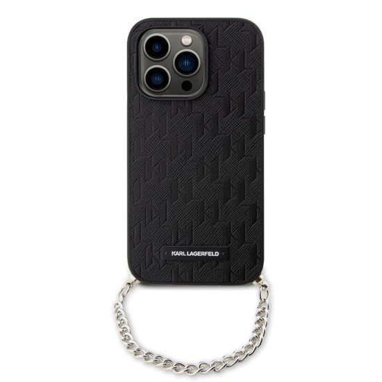 Husa pentru iPhone 14 Pro - Karl Lagerfeld Saffiano Monogram Chain (KLHCP14LSACKLHPK) - Black