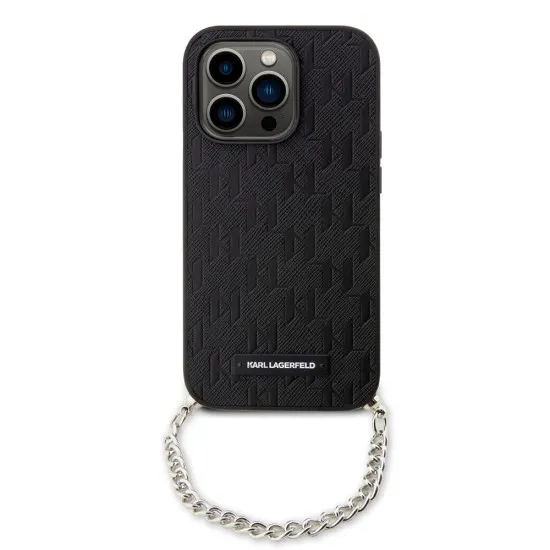 Husa pentru iPhone 14 Pro - Karl Lagerfeld Saffiano Monogram Chain (KLHCP14LSACKLHPK) - Black Husa pentru iPhone 14 Pro - Karl Lagerfeld Saffiano Monogram Chain (KLHCP14LSACKLHPK) - Black