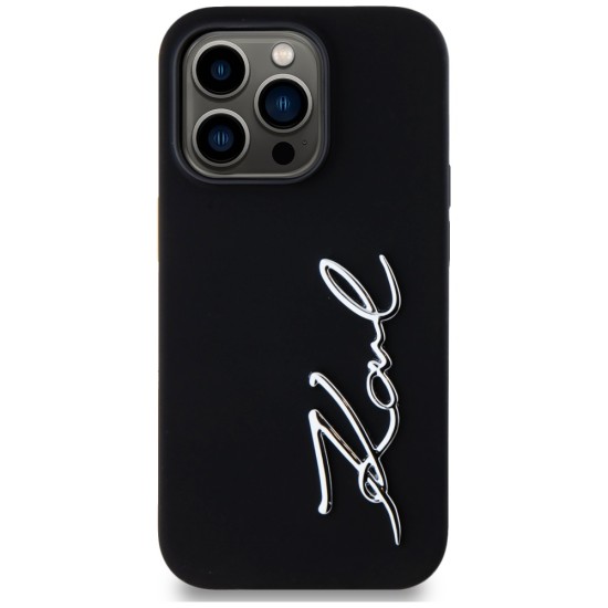 Husa pentru iPhone 14 Pro - Karl Lagerfeld Silicone (KLHCP14LSCMSMVK) - Karl Script