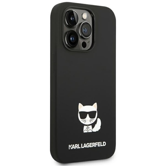 Husa pentru iPhone 14 Pro - Karl Lagerfeld Silicone (KLHCP14LSLCTBK) - Choupette Body