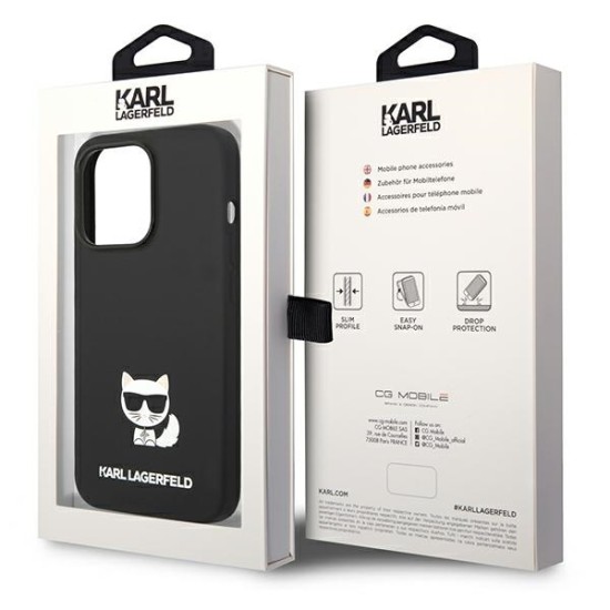 Husa pentru iPhone 14 Pro - Karl Lagerfeld Silicone (KLHCP14LSLCTBK) - Choupette Body