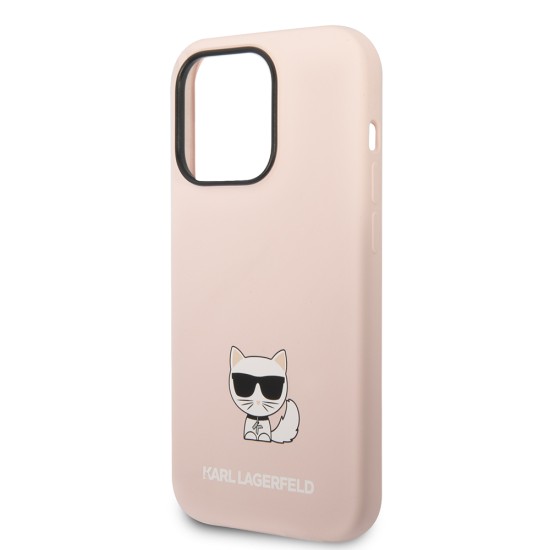 Husa pentru iPhone 14 Pro - Karl Lagerfeld Silicone (KLHCP14LSLCTPI) - Pink Choupette Body