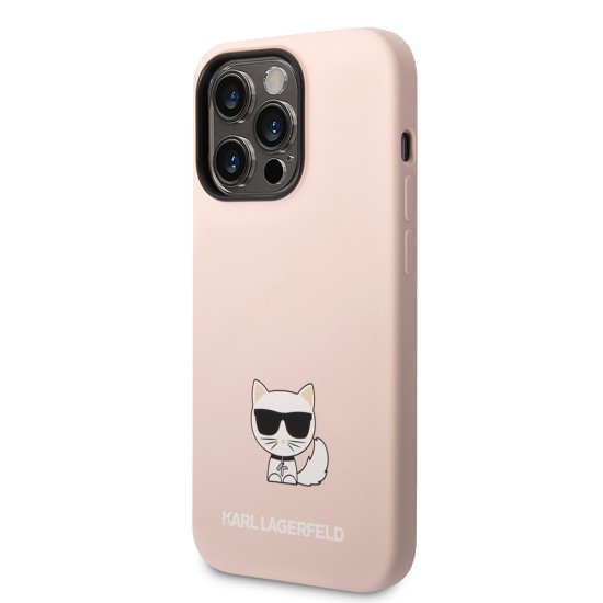 Husa pentru iPhone 14 Pro - Karl Lagerfeld Silicone (KLHCP14LSLCTPI) - Pink Choupette Body