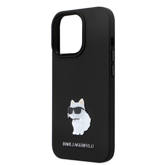 Husa pentru iPhone 14 Pro - Karl Lagerfeld Silicone (KLHCP14LSMHCNPK) - Choupette Metal Pin