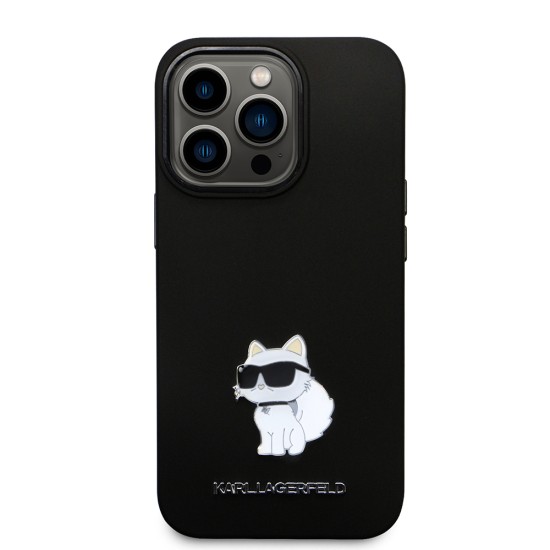 Husa pentru iPhone 14 Pro - Karl Lagerfeld Silicone (KLHCP14LSMHCNPK) - Choupette Metal Pin