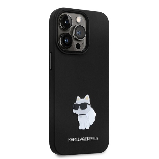 Husa pentru iPhone 14 Pro - Karl Lagerfeld Silicone (KLHCP14LSMHCNPK) - Choupette Metal Pin