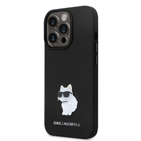 Husa pentru iPhone 14 Pro - Karl Lagerfeld Silicone (KLHCP14LSMHCNPK) - Choupette Metal Pin