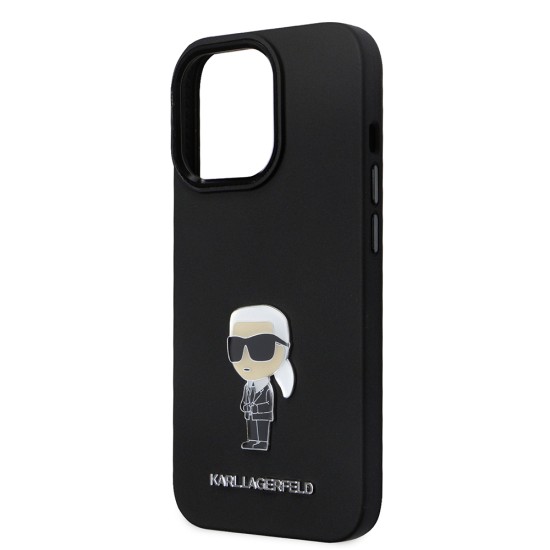 Husa pentru iPhone 14 Pro - Karl Lagerfeld Silicone (KLHCP14LSMHKNPK) - Ikonik Metal Pin