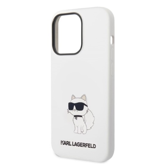 Husa pentru iPhone 14 Pro - Karl Lagerfeld Silicone (KLHCP14LSNCHBCH) - White Choupette