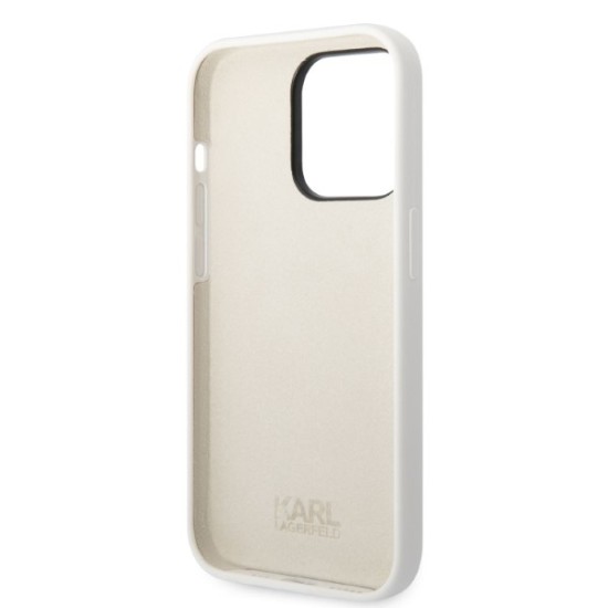 Husa pentru iPhone 14 Pro - Karl Lagerfeld Silicone (KLHCP14LSNCHBCH) - White Choupette