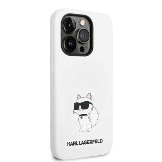 Husa pentru iPhone 14 Pro - Karl Lagerfeld Silicone (KLHCP14LSNCHBCH) - White Choupette